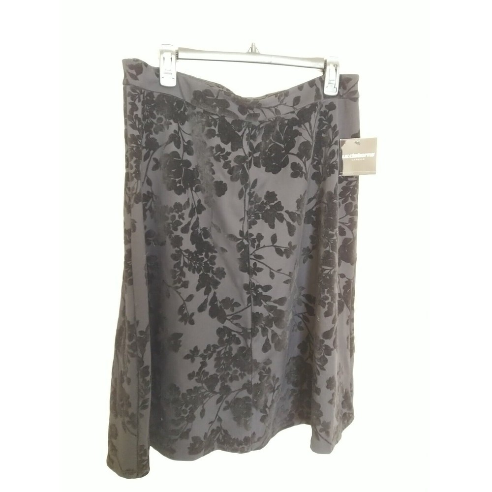 Liz Claiborne Career Women's Black Floral Felted Dress Skirt Size 12